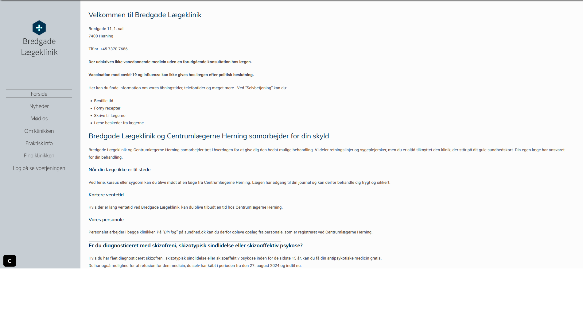 Nils Birger Høgalmen MedAssist Bredgade Lægeklinik hjemmeside ændret efter klage september 2025 bevisforvanskning mangler aktuel behandlingsrelation