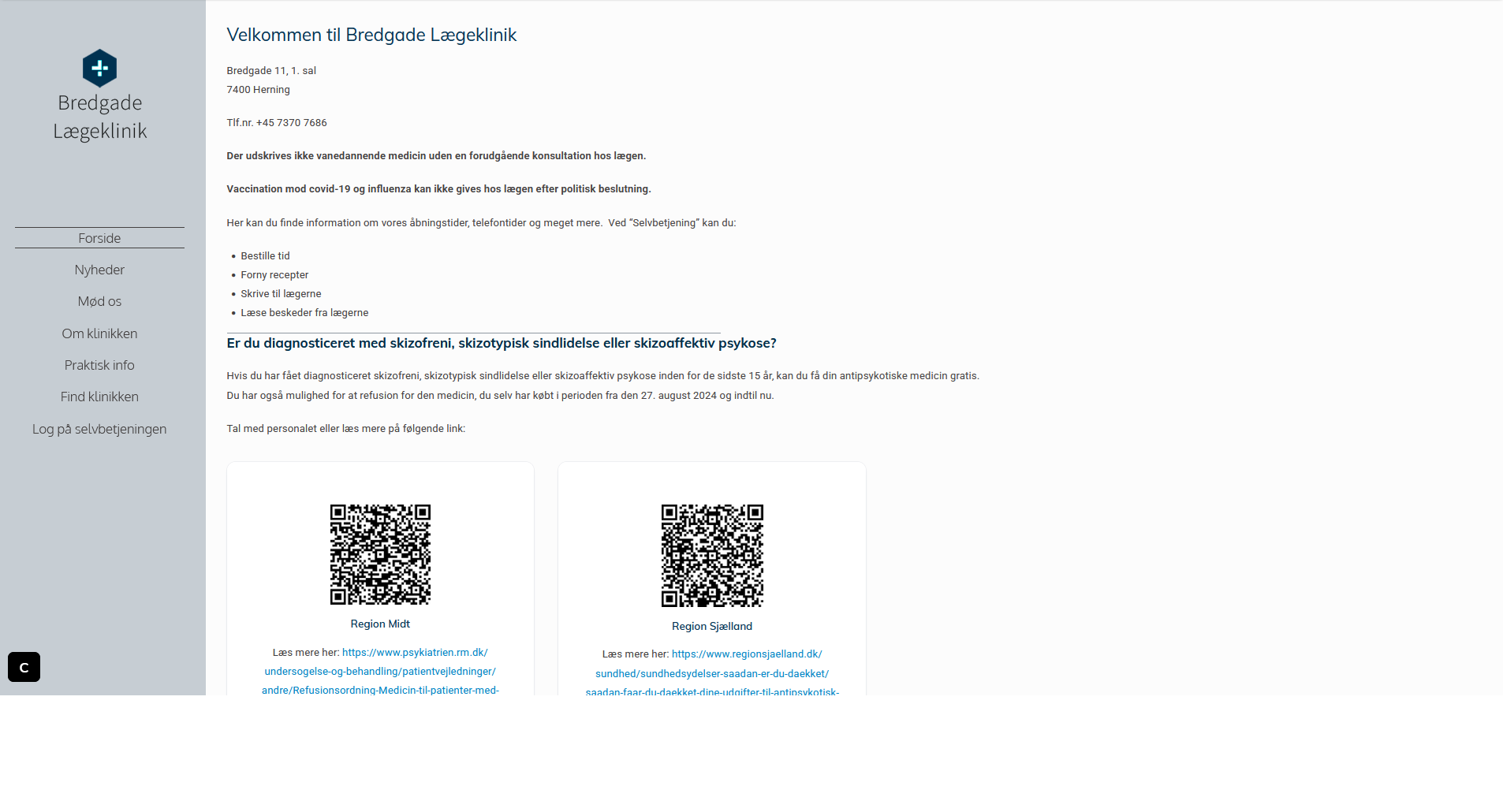 Nils Birger Høgalmen MedAssist Bredgade Lægeklinik hjemmeside original før klage september 2025 ingen forklaring delt personale bevisforvanskning